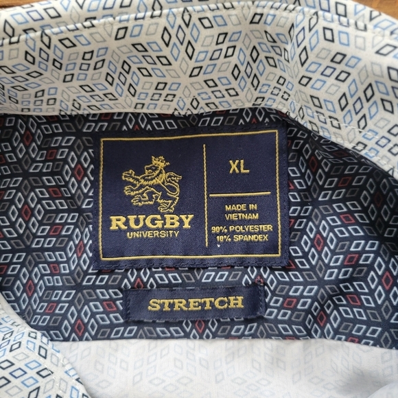 Rugby Ralph Lauren Polo Short Sleeve Button Down Shirt Blue Geometric Size XL - Picture 5 of 10